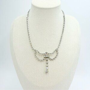 Vintage Rhinestone Bow Shape Dangle Drop Necklace
